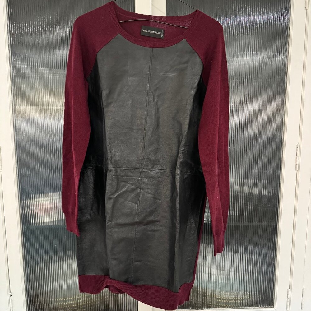Zadig and Voltaire Leather Merlot Sweater Dress M